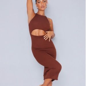 Chocolate Cut Out Racer Neck Rib Midi Dress